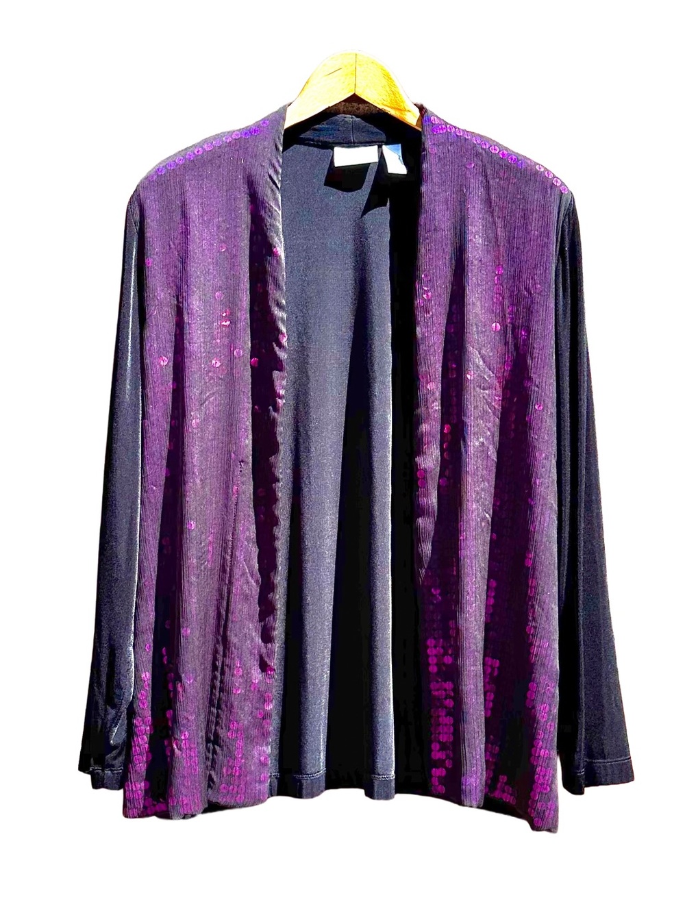 Chicos Travelers Sequin Jacket Open Cardigan Black Purple Pink 3 XL 16 18